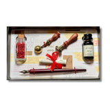 JUEGO DE PLUMA CON TINTA, SELLO PARA LACRAR Y LACRE K1866