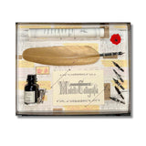 JUEGO DE ESCRITURA CON PLUMA, TINTA, PORTAPLUMA, HOJAS PARA NOTAS Y 5 PUNTAS